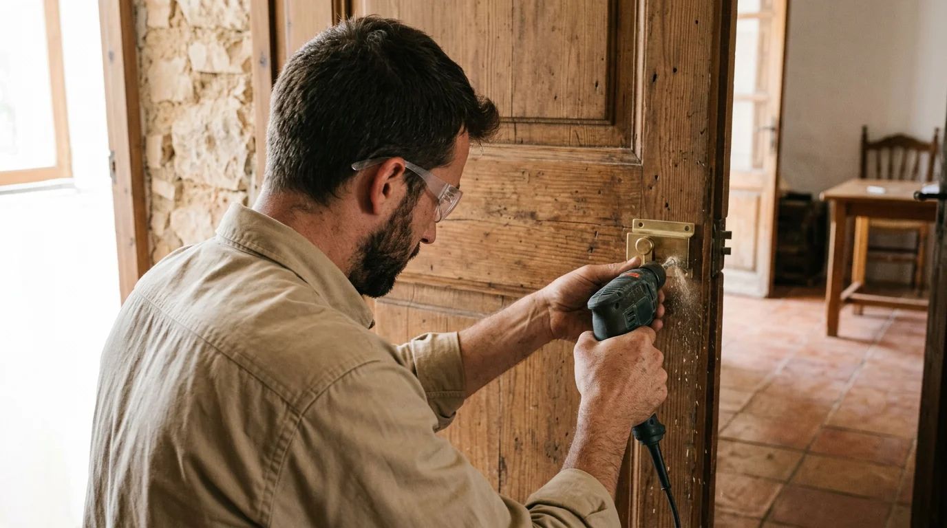 Cerrajeros: técnico instalando un cerrojo de seguridad