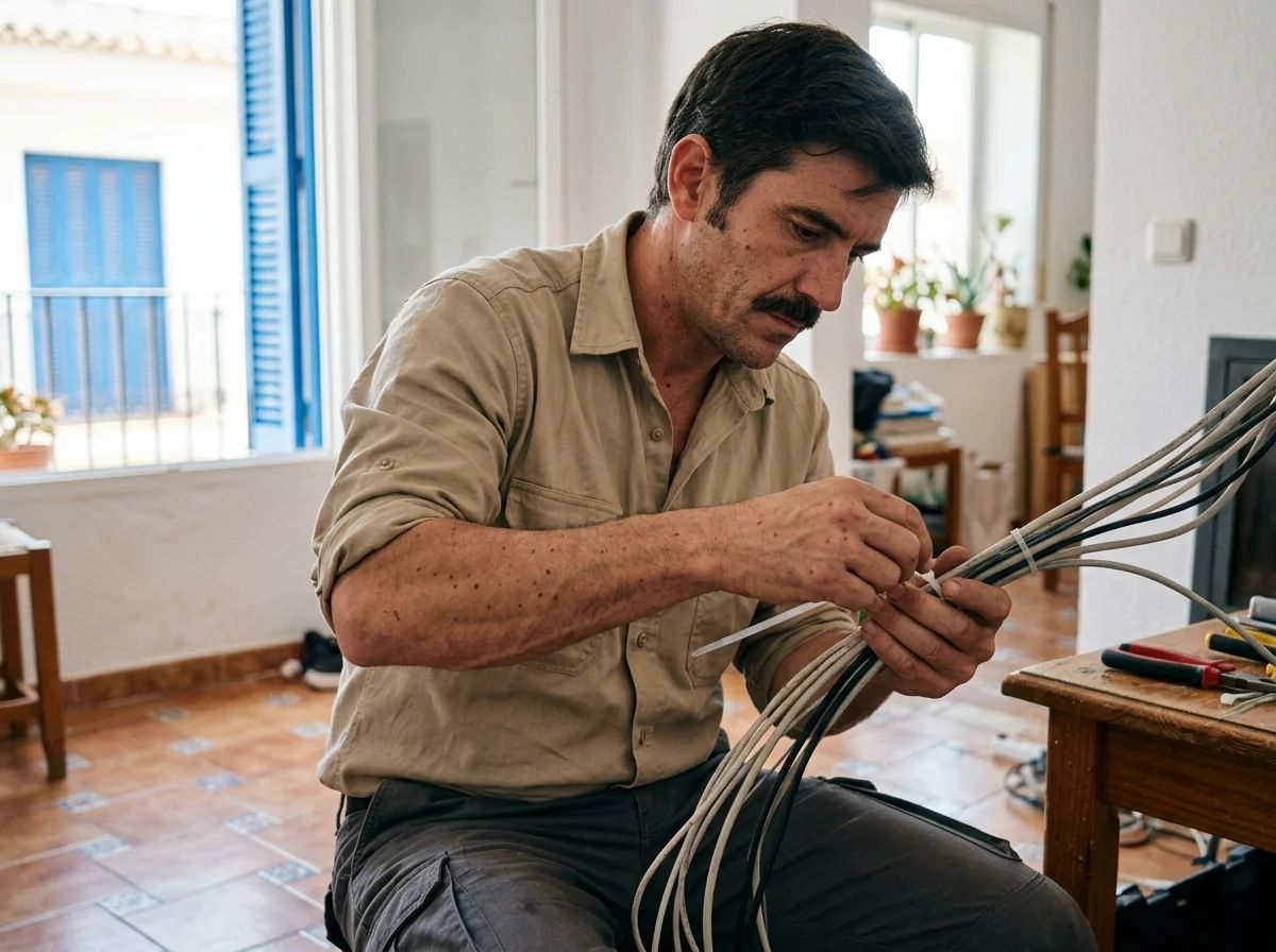 Electricistas en Altea: técnico ordenando el cableado
