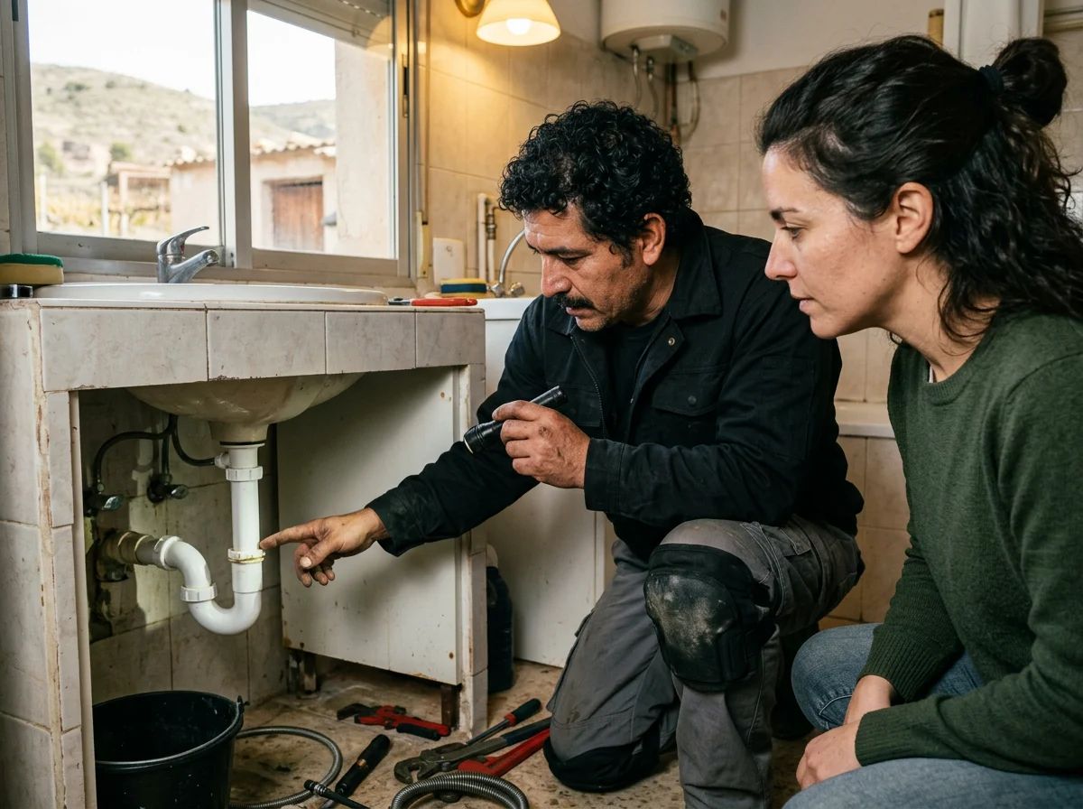 Desatascos en Elda: técnico enseñando el resultado al cliente