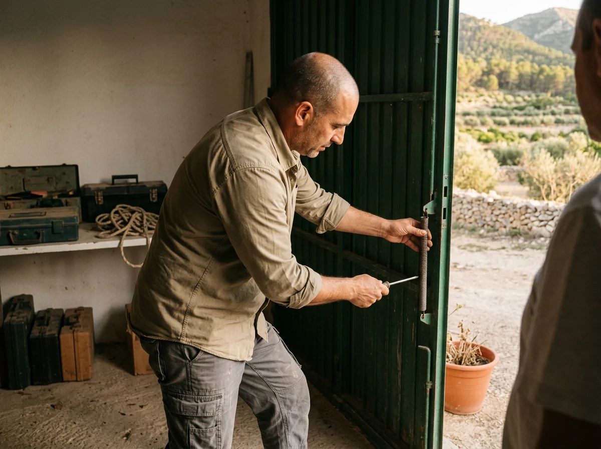 Puertas de garaje en Banyeres de Mariola: técnico explicando la reparación al cliente