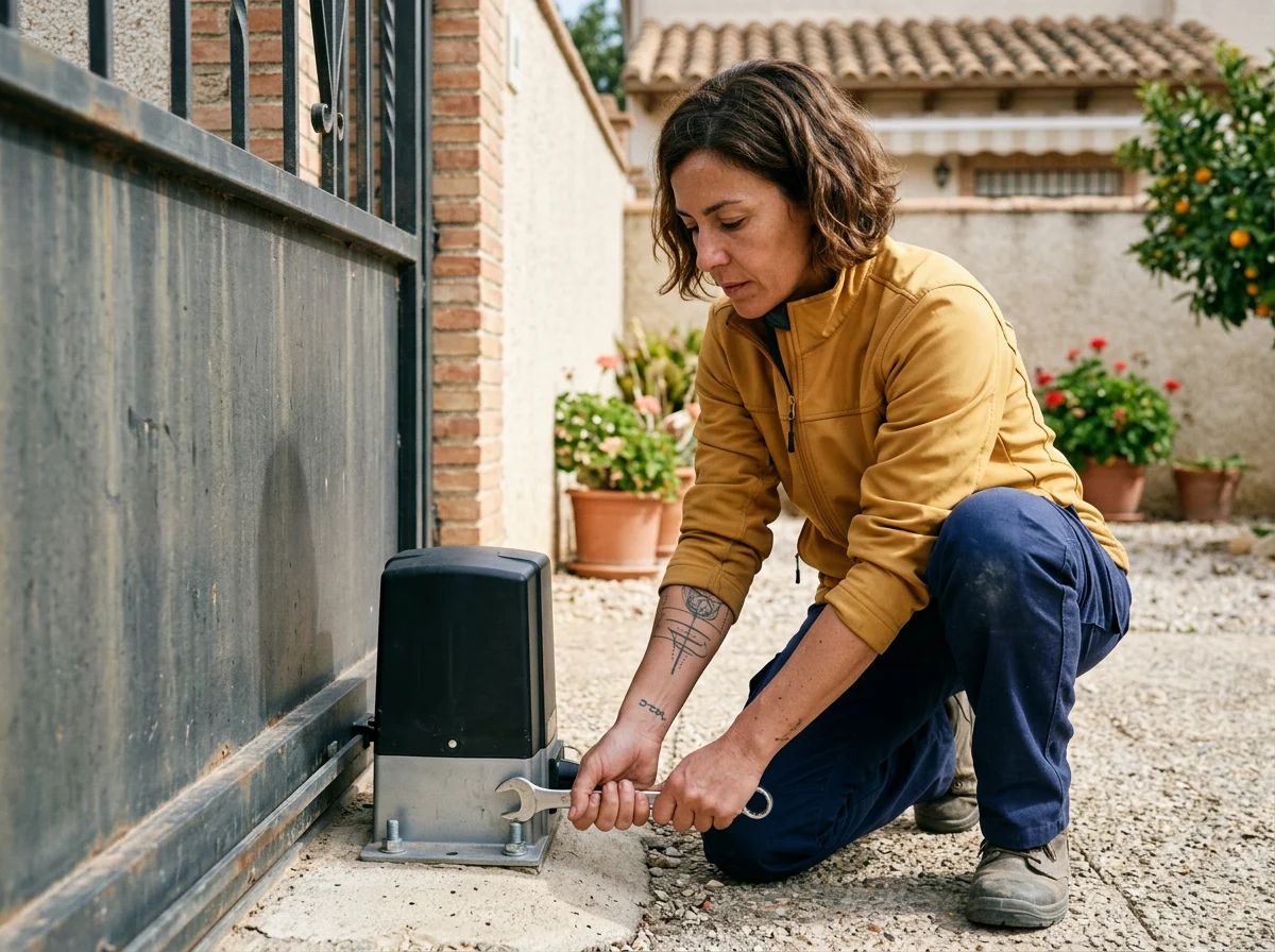 Automatismos de puertas en Villena: fijación de la base del motor