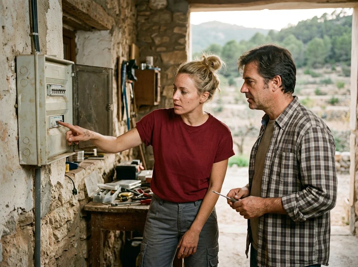 Electricistas en Busot: técnico explicando el cuadro al cliente