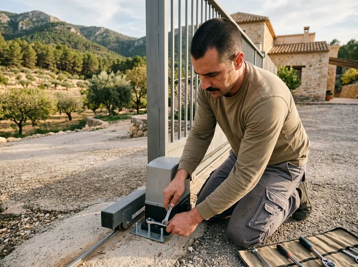 Automatismos de puertas en Gaianes: fijación de la base del motor