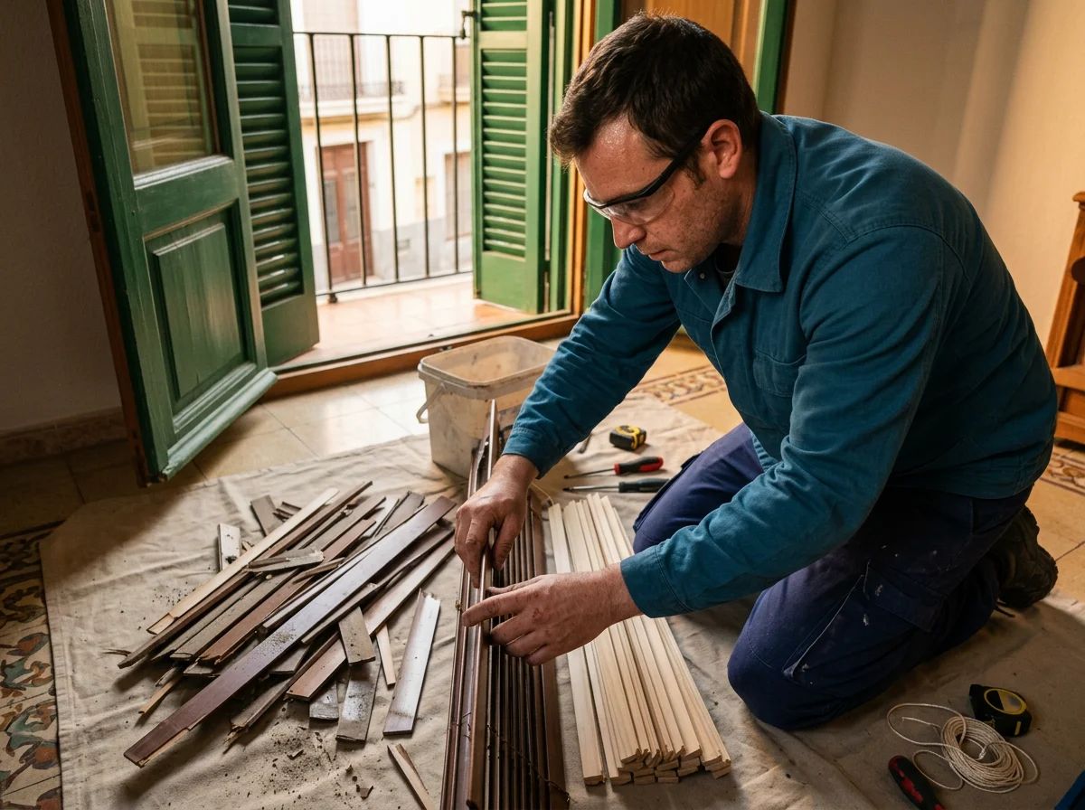 Reparación de persianas en Tàrbena: lamas viejas y nuevas