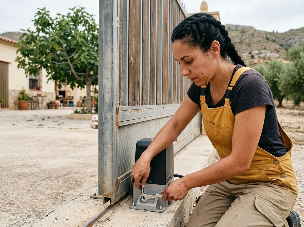 Automatismos de puertas en Campo de Mirra: fijación de la base del motor
