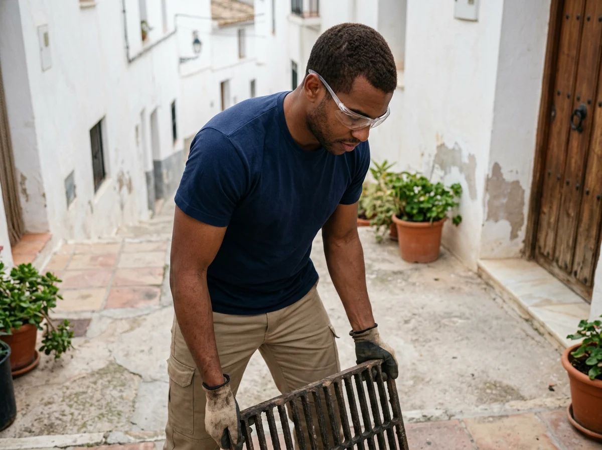 Desatascos en Agres: apertura de una rejilla