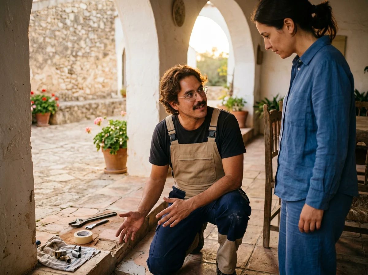 Fontaneros en Parcent: técnico explicando la reparación al cliente