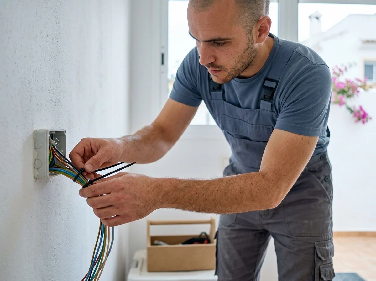 Electricistas en Jávea: técnico ordenando el cableado