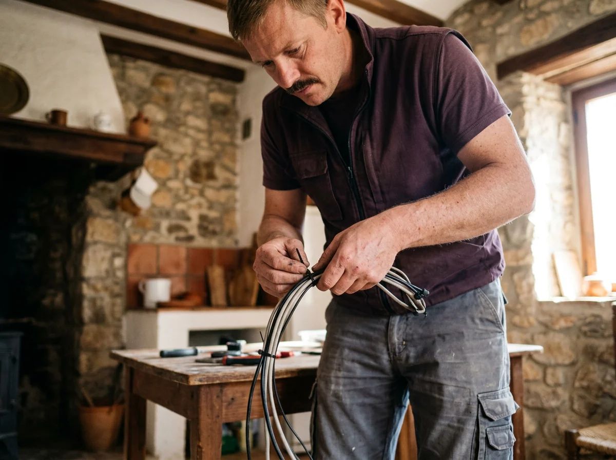 Electricistas en L'Alqueria d'Asnar: técnico ordenando el cableado