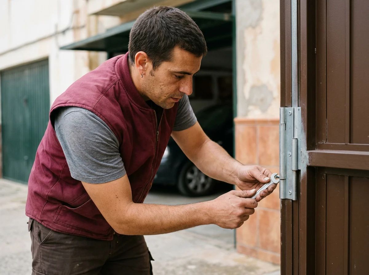 Puertas de garaje en Polop: apriete de una bisagra