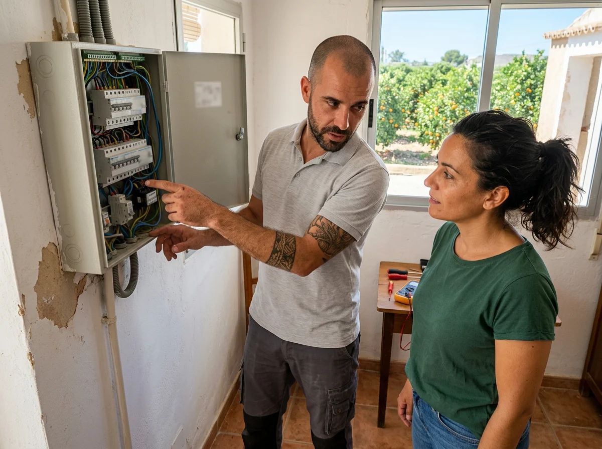 Electricistas en Daya Vieja: técnico explicando el cuadro al cliente