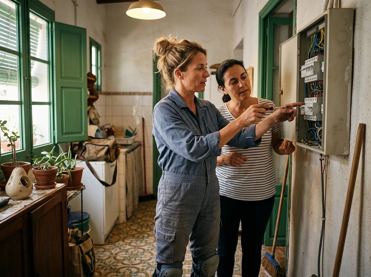 Electricistas en Callosa d'en Sarrià: técnico explicando el cuadro al cliente