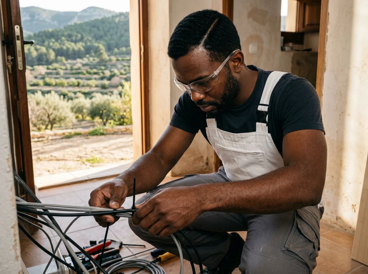 Electricistas en Alfafara: técnico ordenando el cableado