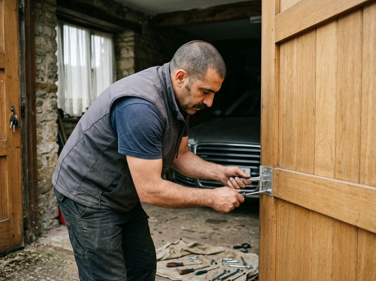 Puertas de garaje en L'Alqueria d'Asnar: apriete de una bisagra