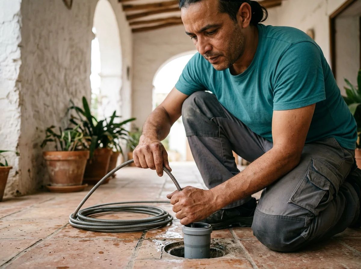 Desatascos en Sella: cable de la máquina entrando en el desagüe