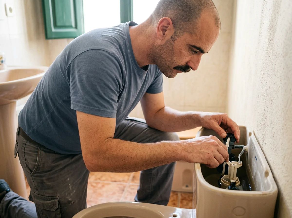 Fontaneros en Sella: ajuste de la boya de la cisterna