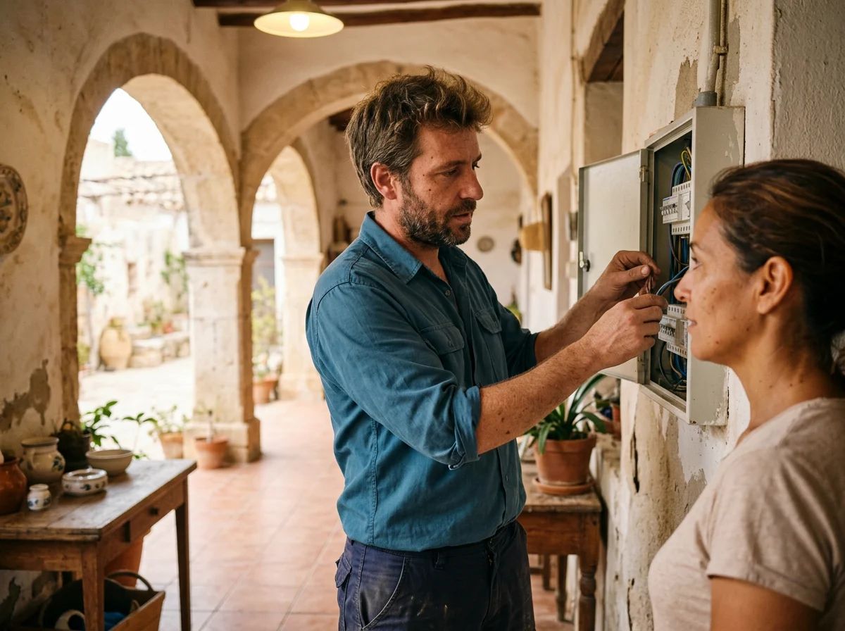 Electricistas en Jalón: técnico explicando el cuadro al cliente
