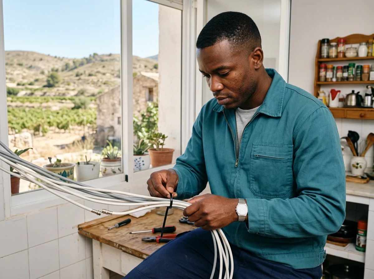 Electricistas en Aspe: técnico ordenando el cableado