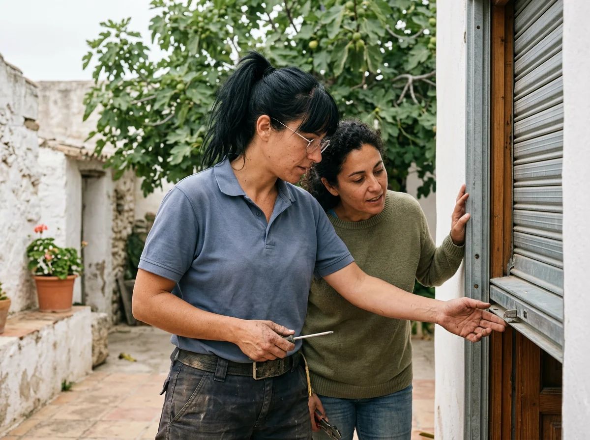 Reparación de persianas en Petrer: técnico explicando la reparación al cliente