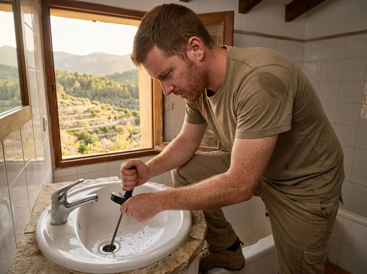 Desatascos en Castalla: técnico desatascando un lavabo