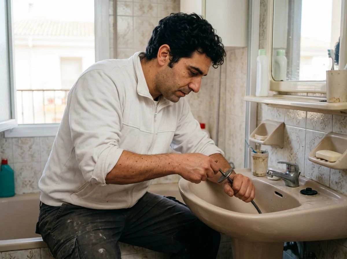 Desatascos en Benitachell: técnico desatascando un lavabo
