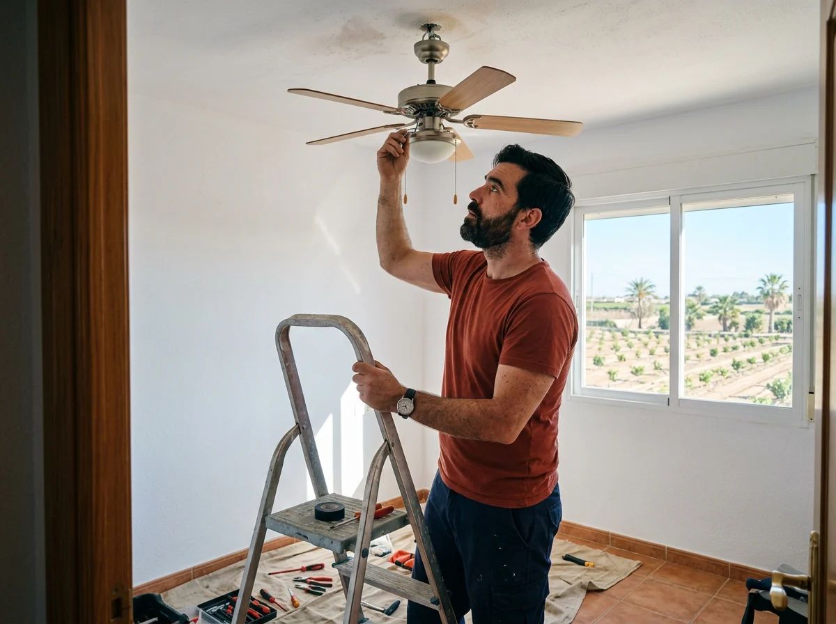 Electricistas en Rafal: técnico instalando un ventilador de techo