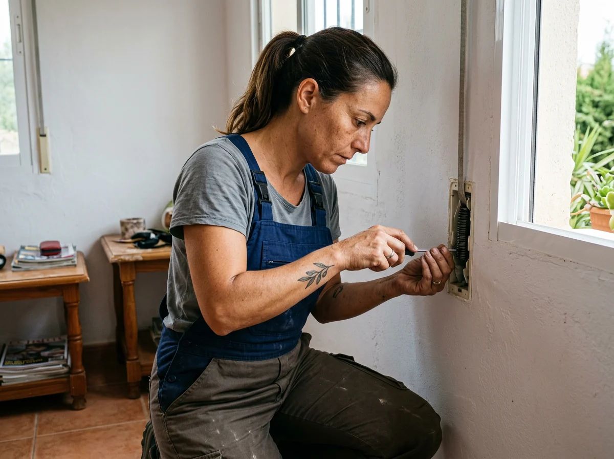 Reparación de persianas en Relleu: técnico arreglando el recogedor de la cinta