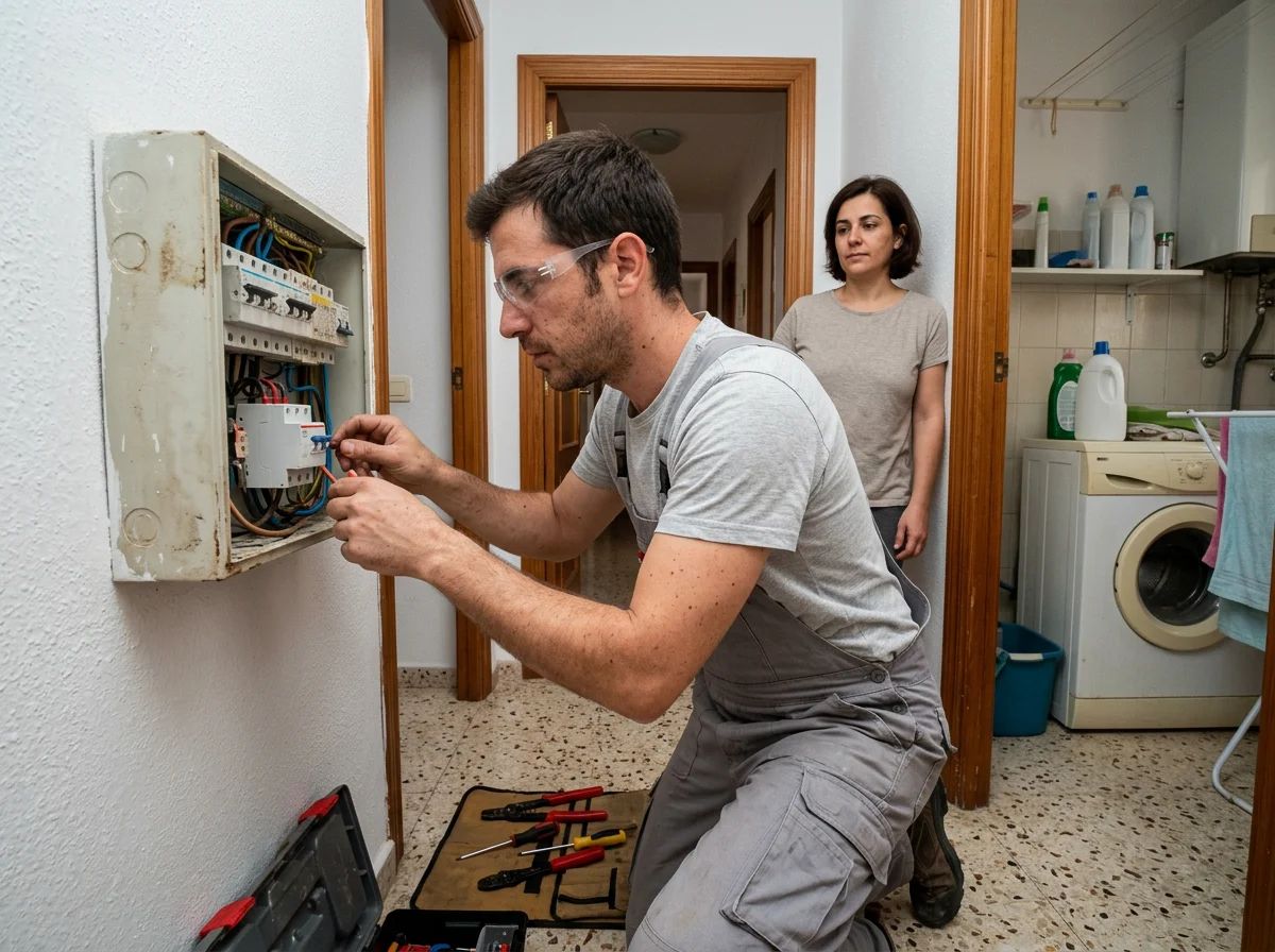 Electricistas en Aspe: técnico cambiando el diferencial