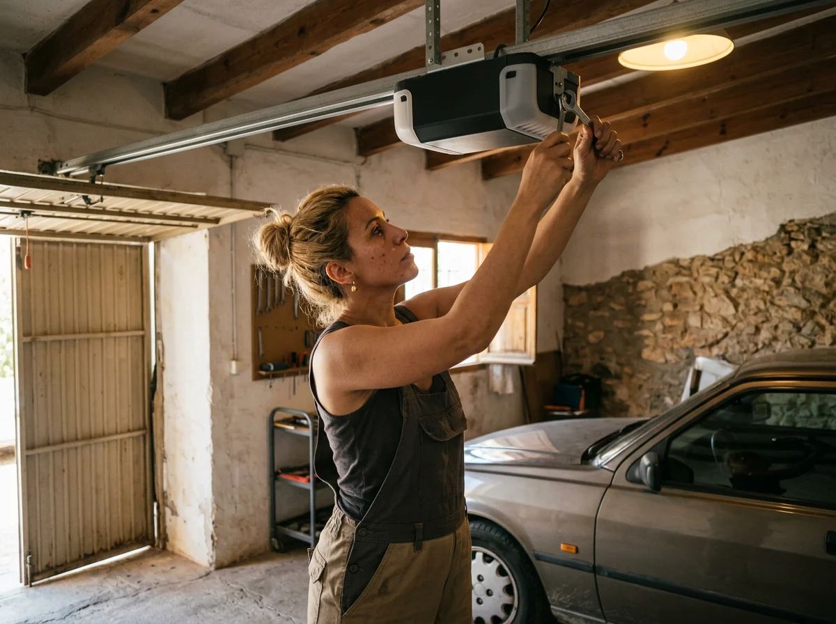 Puertas de garaje en L'Alqueria d'Asnar: técnico instalando un motor de techo