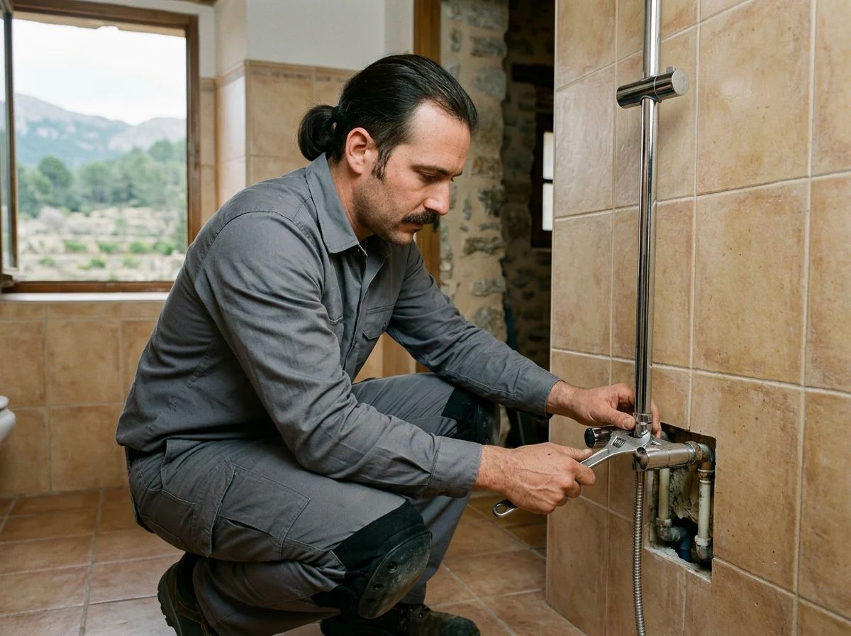 Fontaneros en Tibi: técnico instalando una columna de ducha