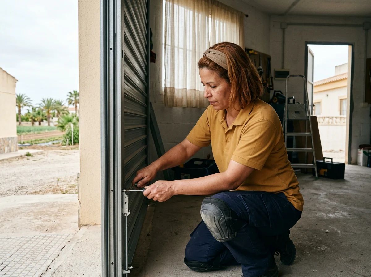 Puertas de garaje en Daya Nueva: técnico instalando una puerta enrollable