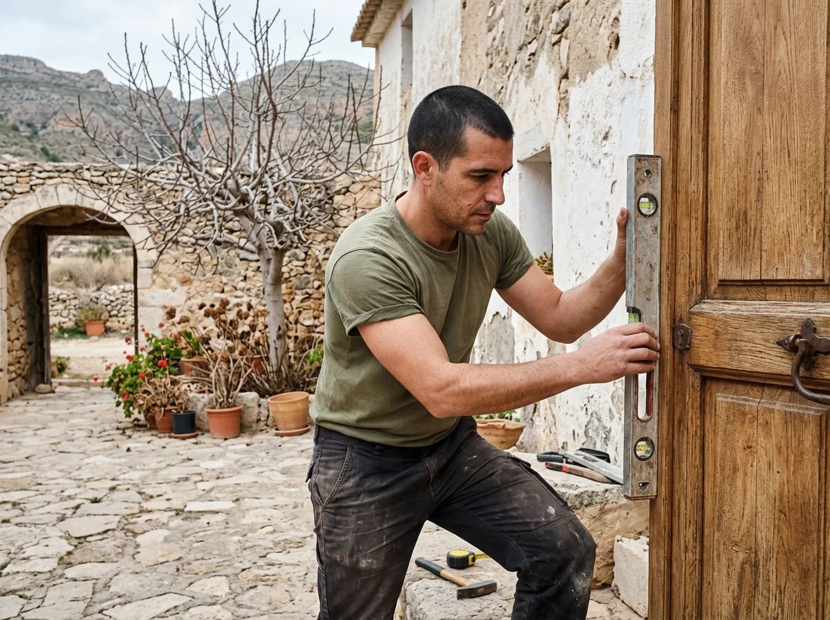 Cerrajeros en Novelda: técnico comprobando la alineación de una puerta