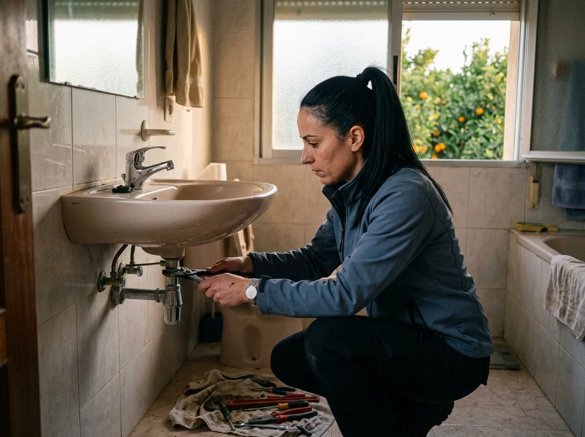 Fontaneros en Dolores: técnico cambiando el grifo del lavabo