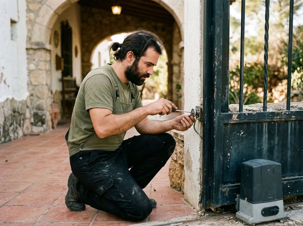 Automatismos de puertas en Pego: técnico instalando un selector de llave