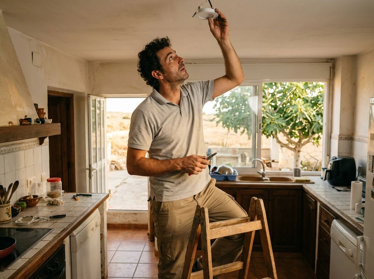 Electricistas en Monforte del Cid: técnico instalando focos LED en la cocina