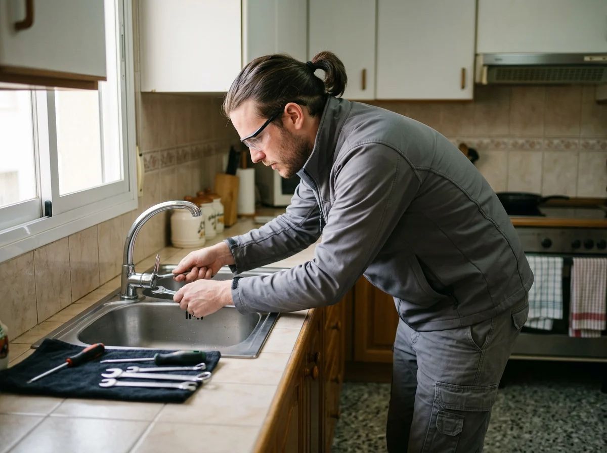 Fontaneros en Petrer: técnico instalando un grifo de cocina