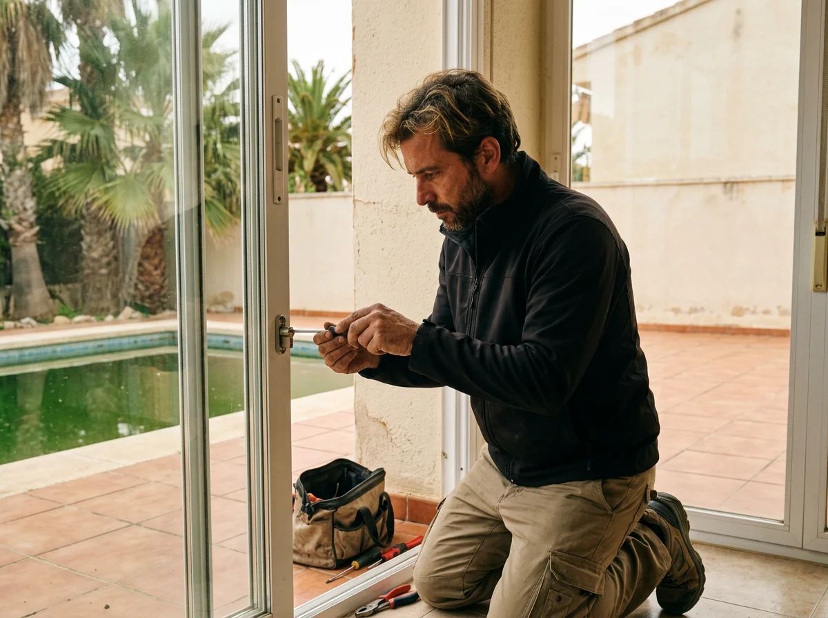 Cerrajeros en Altea: técnico cambiando la cerradura de una puerta de balcón