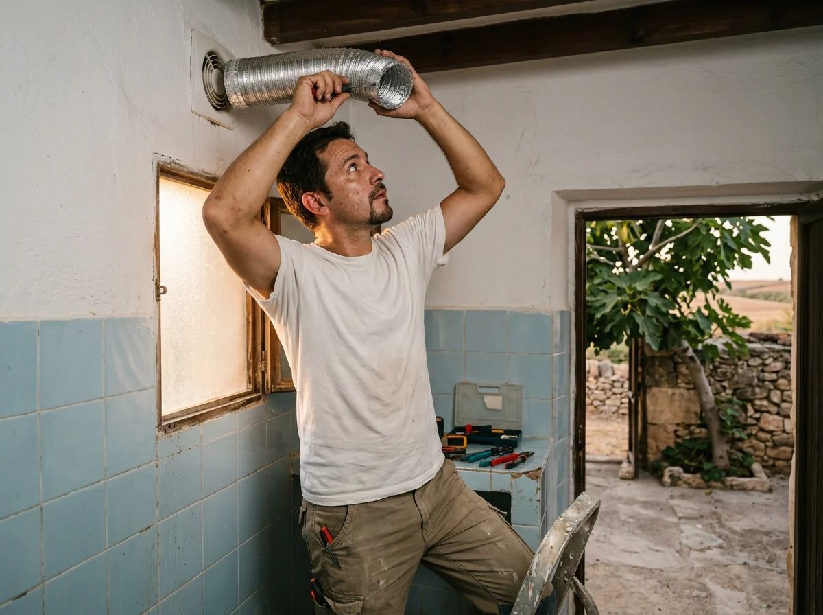 Electricistas en Algueña: técnico conectando el extractor del baño