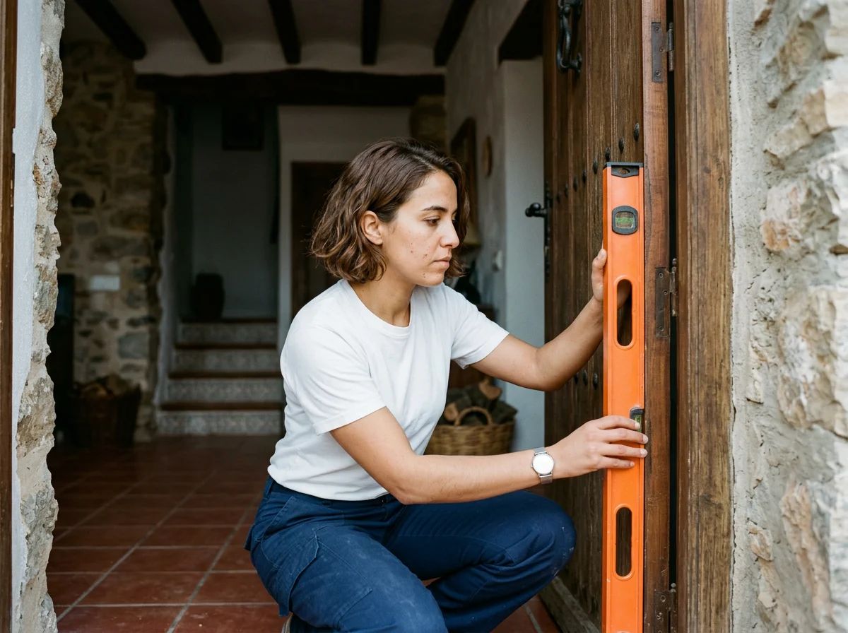 Cerrajeros en Agres: técnico comprobando la alineación de una puerta