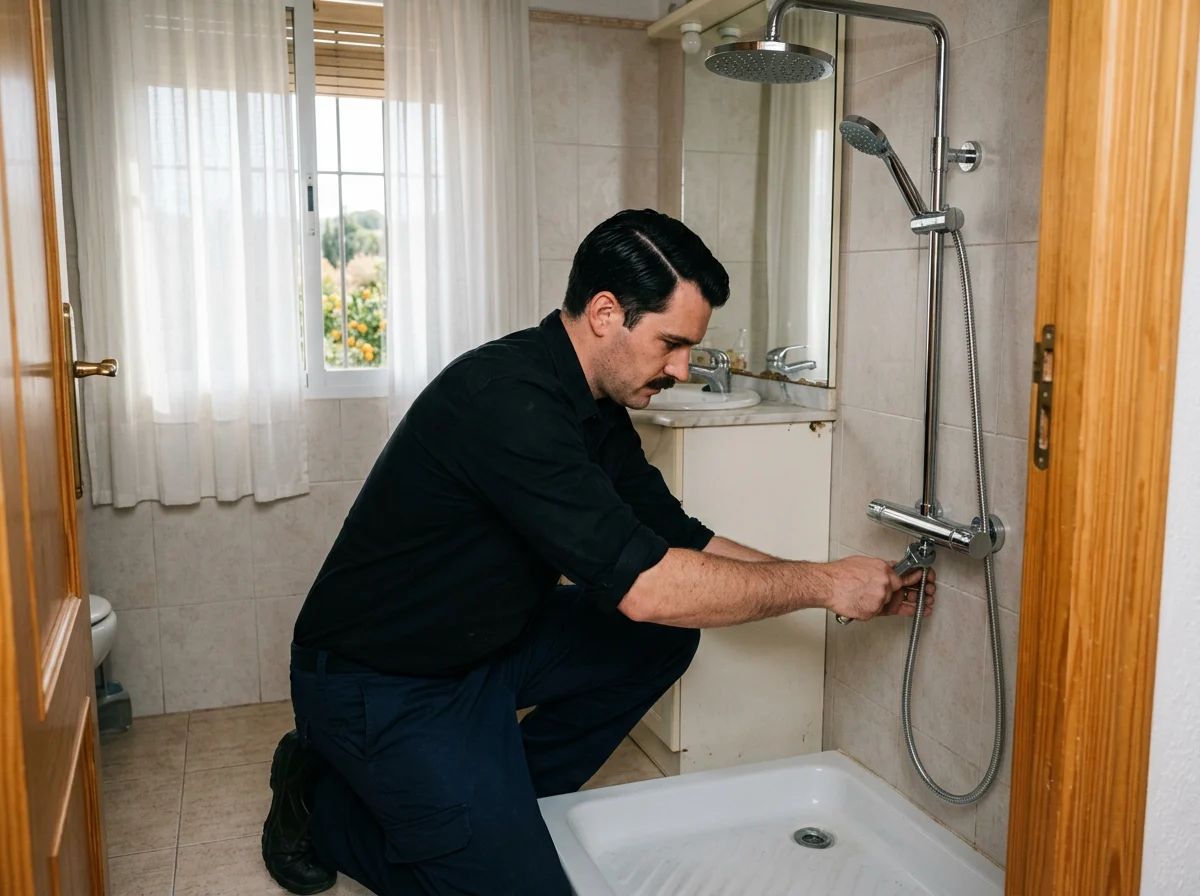 Fontaneros en Callosa de Segura: técnico instalando una columna de ducha