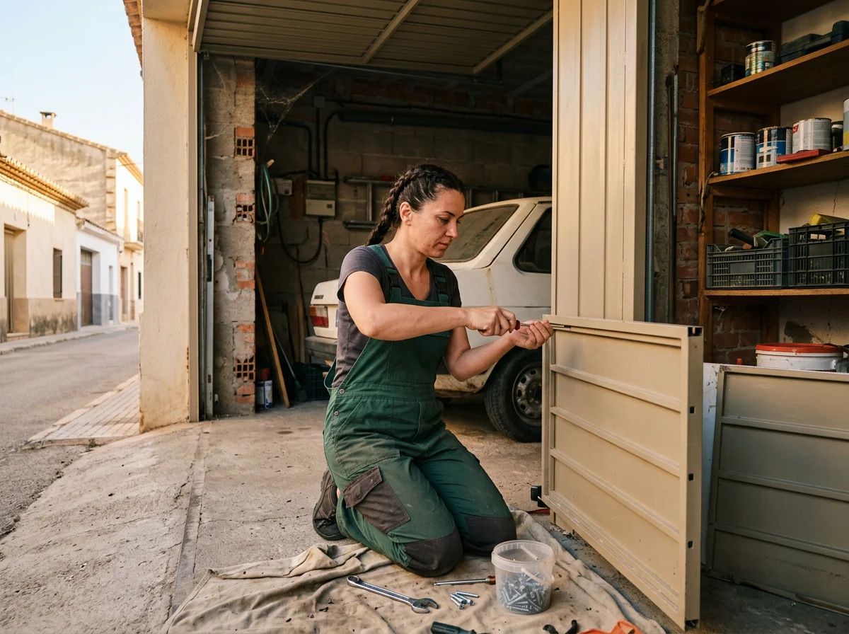 Puertas de garaje en San Miguel de Salinas: técnico cambiando un panel de una puerta seccional