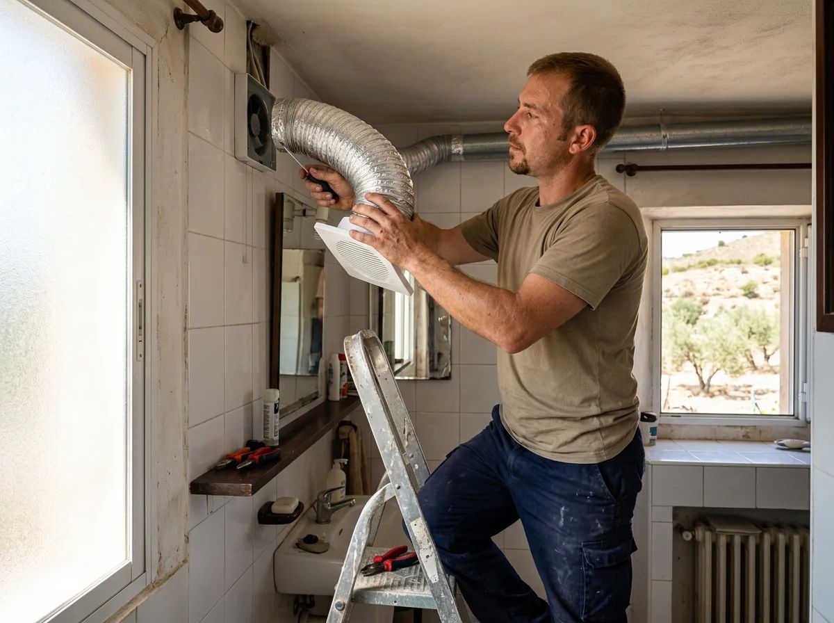 Electricistas en Monóvar: técnico conectando el extractor del baño