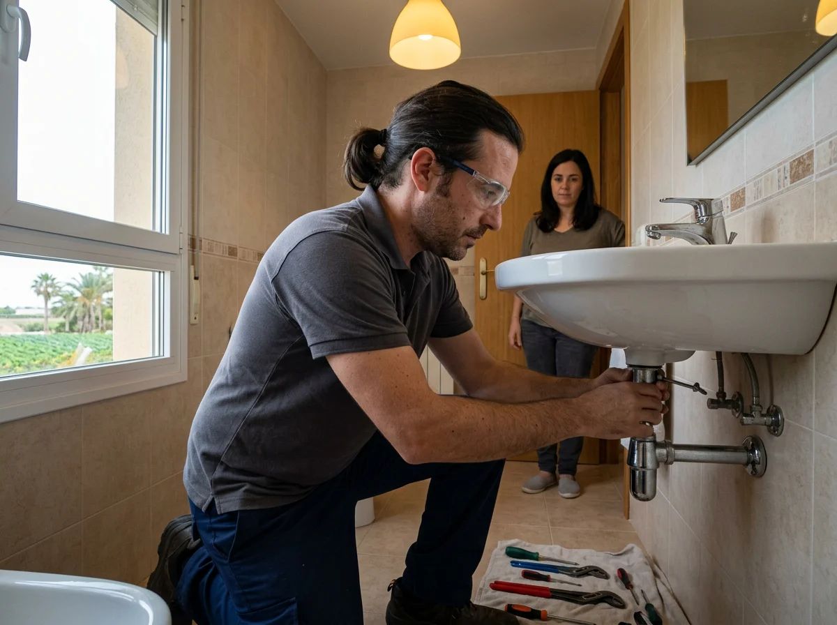 Fontaneros en San Fulgencio: técnico cambiando el grifo del lavabo