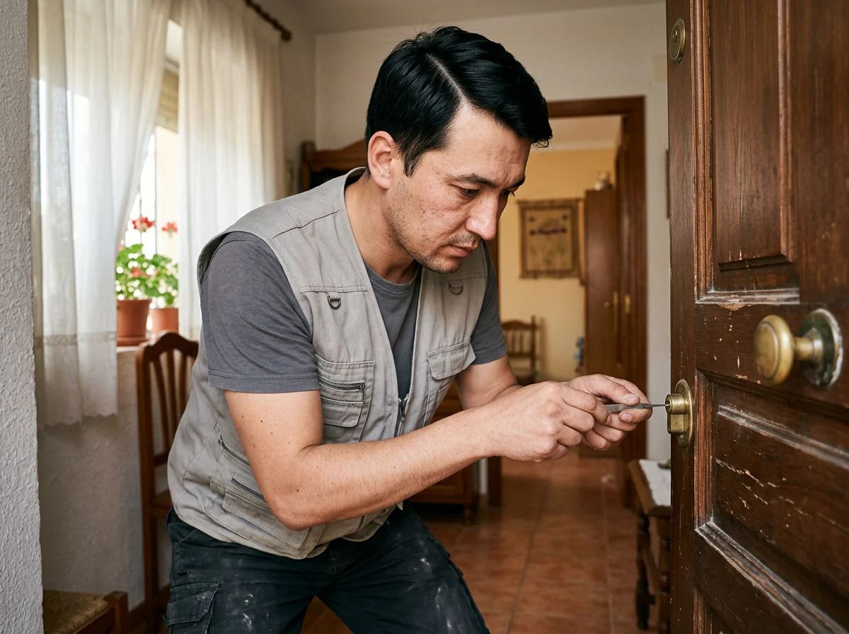 Cerrajeros en Pinoso: técnico abriendo una puerta sin dañarla