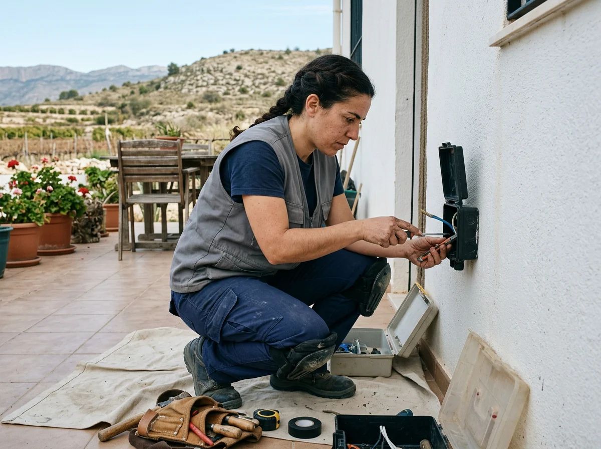 Electricistas en Salinas: técnico instalando un enchufe exterior