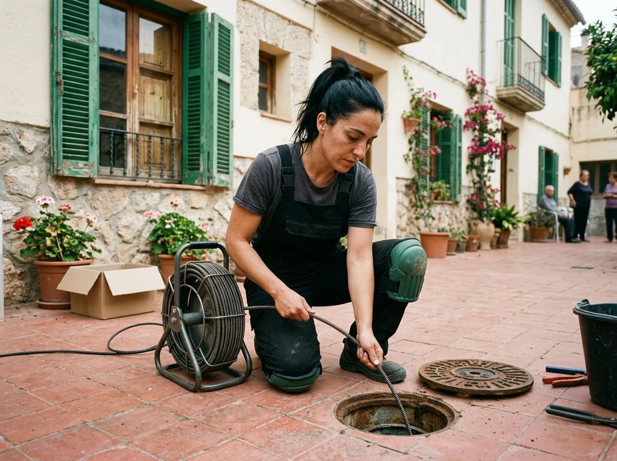 Desatascos en Alcalalí: técnico desatascando un desagüe con máquina