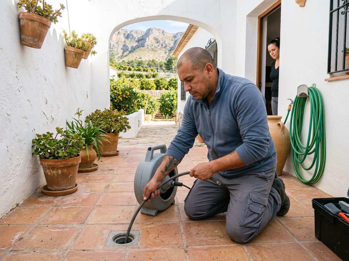 Desatascos en Beniarbeig: técnico desatascando un desagüe con máquina