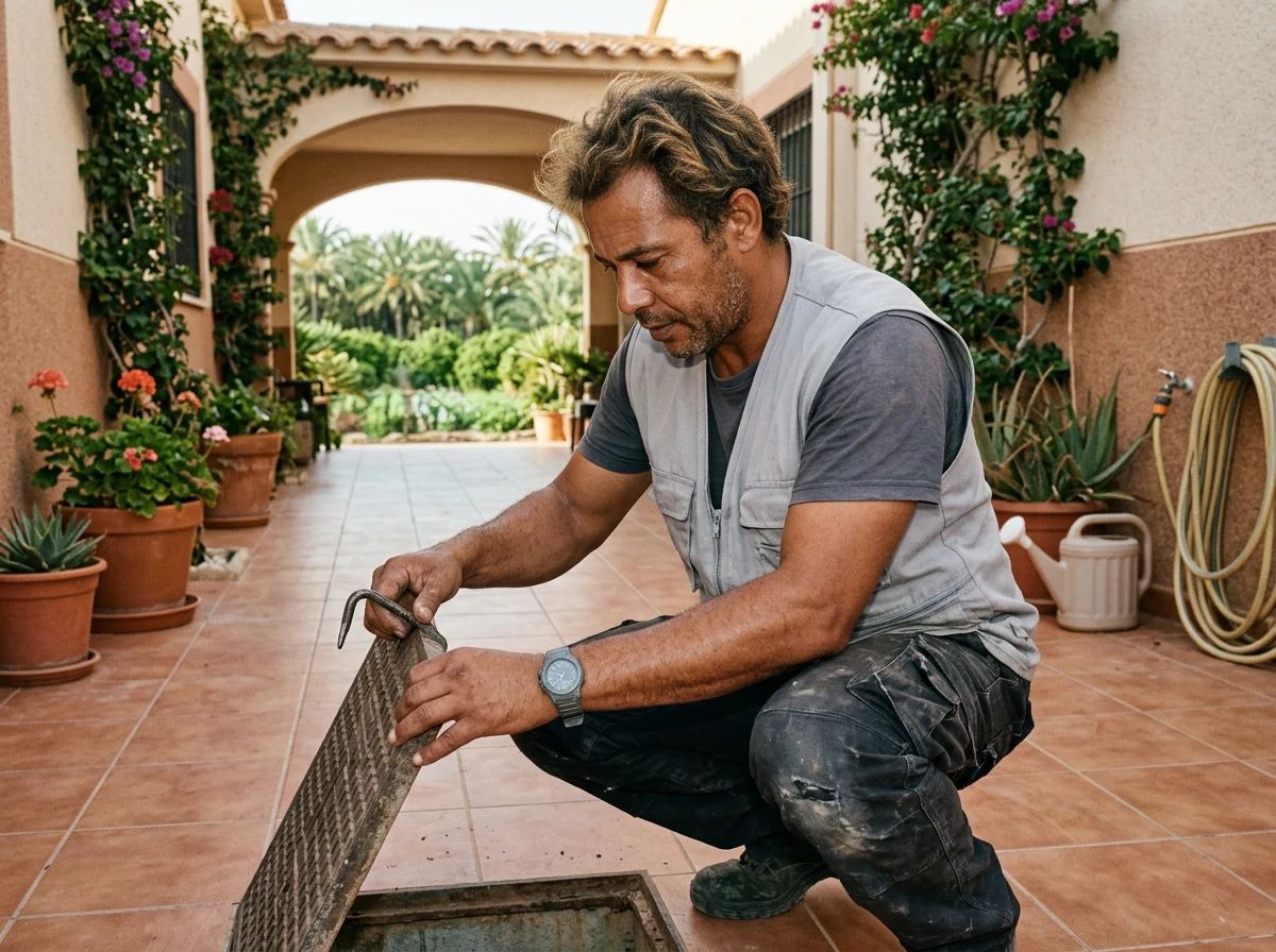 Desatascos en Cox: técnico abriendo una arqueta