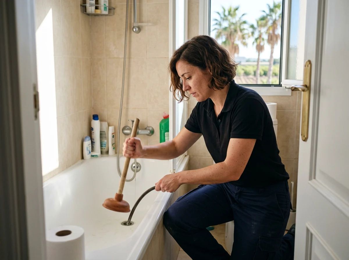 Desatascos en Algorfa: técnico desatascando una bañera