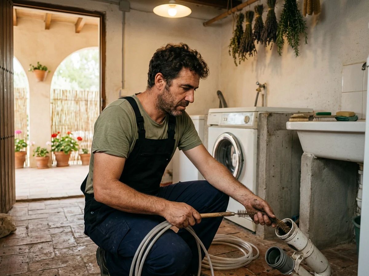 Desatascos en Orba: técnico desatascando el desagüe de la lavadora